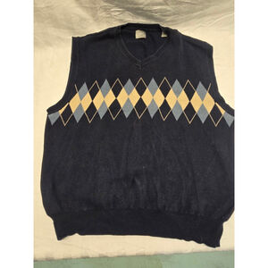 Men's Argyle Navy Blue Cream Haggar Golf Vest Size XL